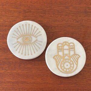 Anthropologie Marble Coaster Set with Gold Eye & Hamsa Designs